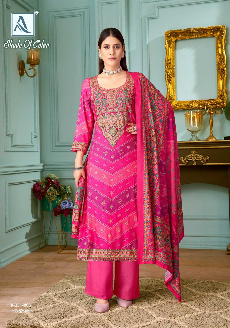 alok shade of color series 231001-231004 Pure Viscose Pashmina Wholesale Salwar Kameez in Surat