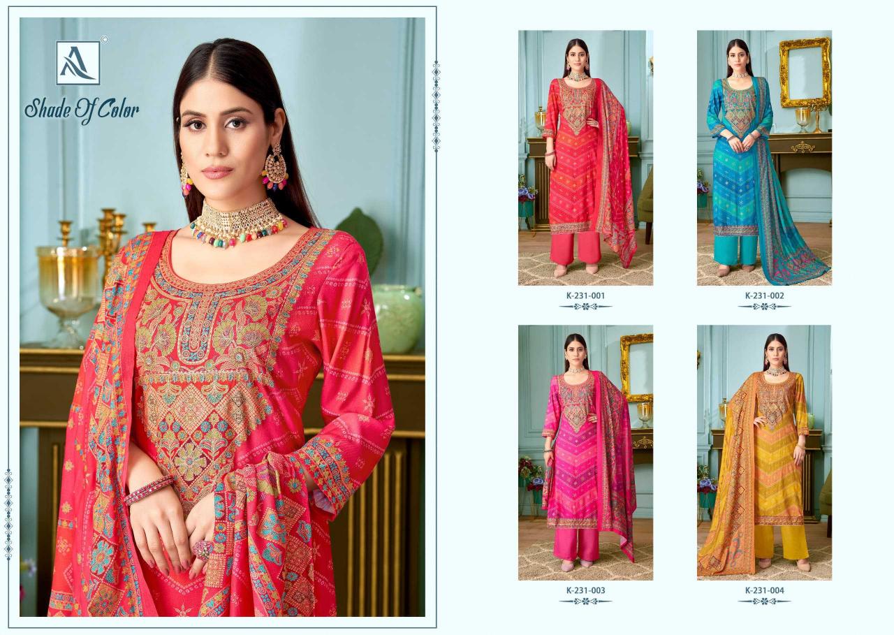 alok shade of color series 231001-231004 Pure Viscose Pashmina Wholesale Salwar Kameez in Surat
