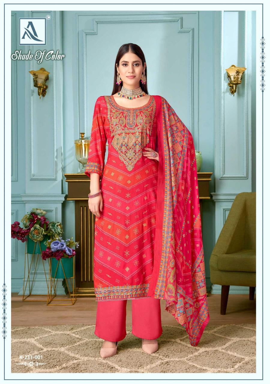 alok shade of color series 231001-231004 Pure Viscose Pashmina Wholesale Salwar Kameez in Surat