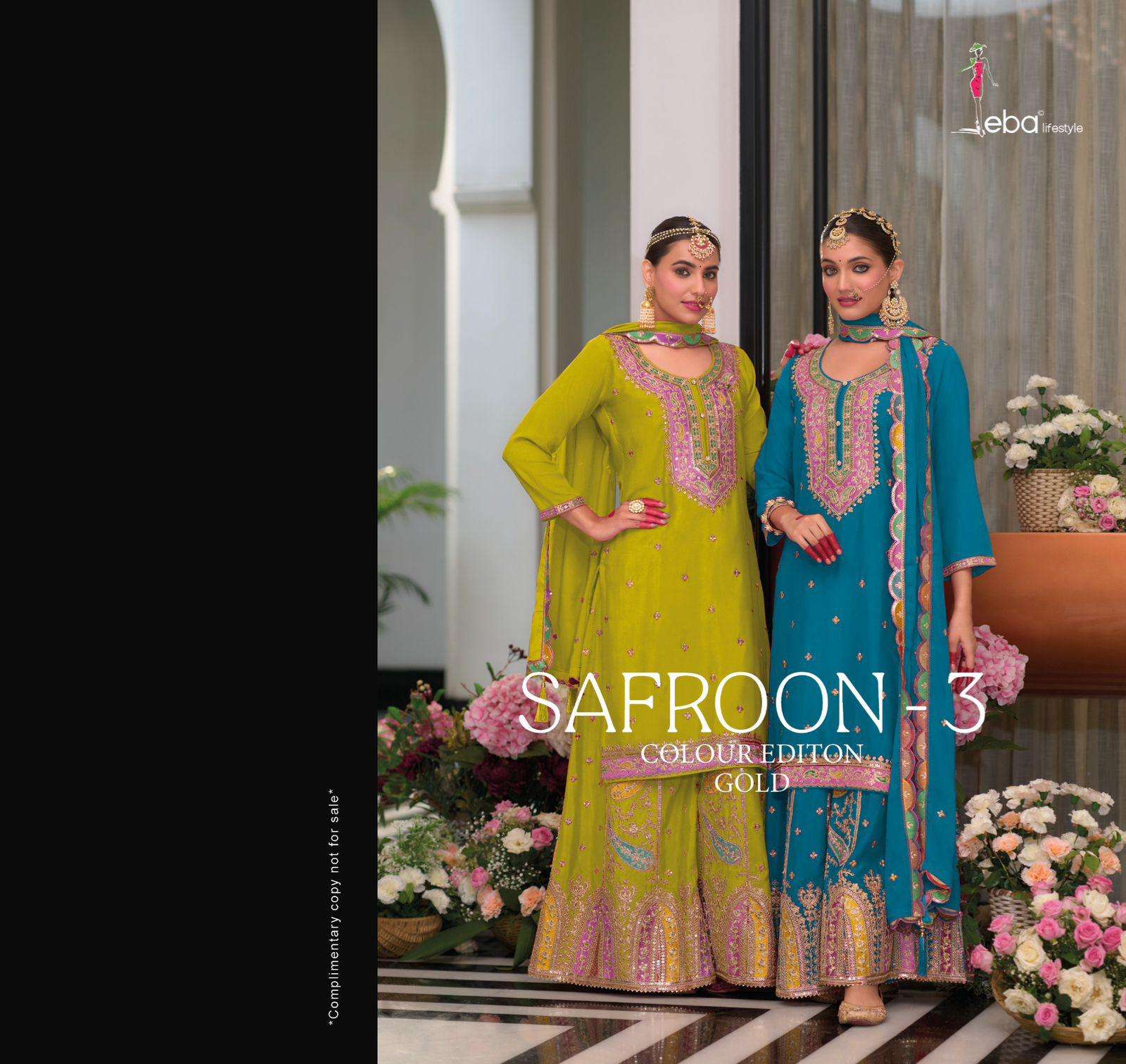 Eba Safroon Vol-3 Color Edi Gold Series 1702 Heavy Chinon Wholesale Readymade Suits in Surat