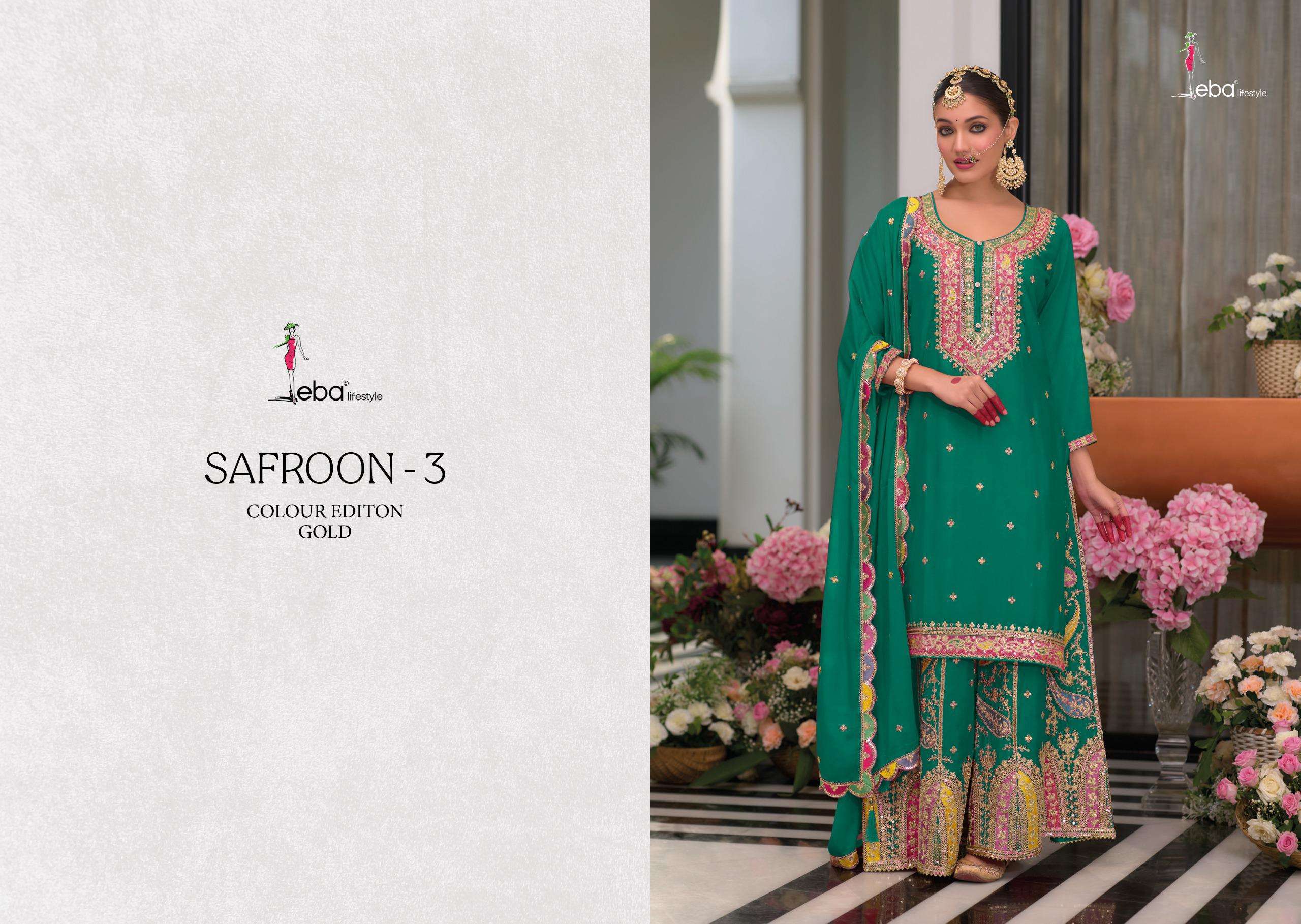 Eba Safroon Vol-3 Color Edi Gold Series 1702 Heavy Chinon Wholesale Readymade Suits in Surat