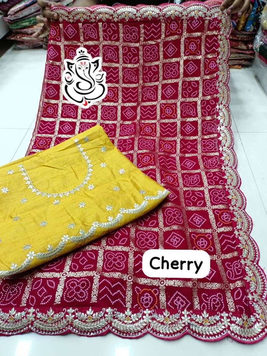 MS Brand Georgette Saree with Gota & Zarkan Stone Work Foil Print Wholesale Sarees in Surat