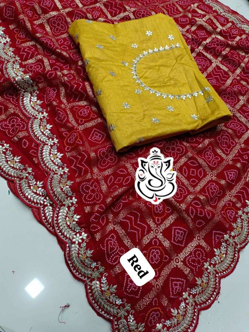 MS Brand Georgette Saree with Gota & Zarkan Stone Work Foil Print Wholesale Sarees in Surat