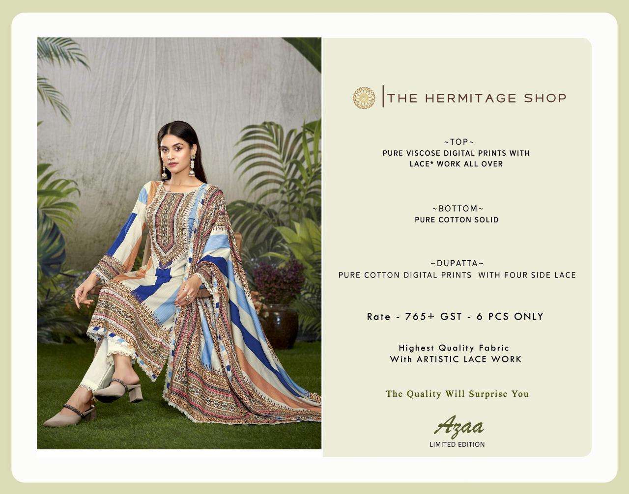 the hermitage shop azaa vol 2 series 1001-1006 Pure Viscose Cotton wholesale salwar kameez in surat