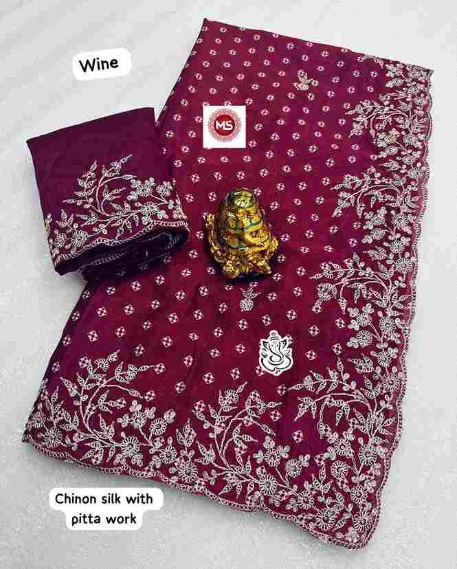 MS Brand Fancy Chinon Silk Saree with Pitta Work Wholesale Sarees in Surat