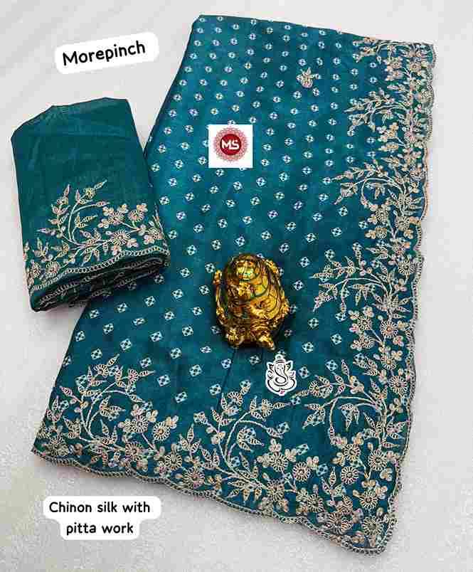 MS Brand Fancy Chinon Silk Saree with Pitta Work Wholesale Sarees in Surat