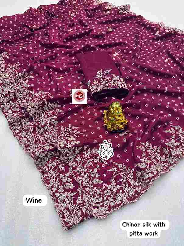MS Brand Fancy Chinon Silk Saree with Pitta Work Wholesale Sarees in Surat