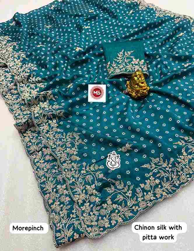 MS Brand Fancy Chinon Silk Saree with Pitta Work Wholesale Sarees in Surat