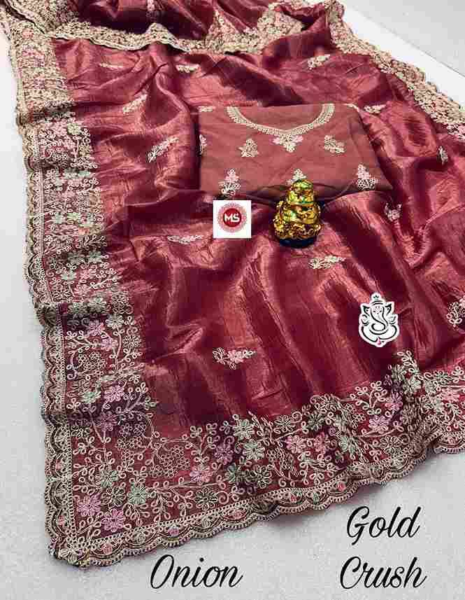 MS Brand Gold Crush Codding Pitta Work Wholesale Saree in Surat 