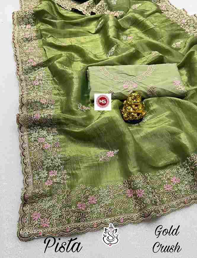 MS Brand Gold Crush Codding Pitta Work Wholesale Saree in Surat 