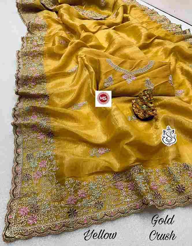 MS Brand Gold Crush Codding Pitta Work Wholesale Saree in Surat 