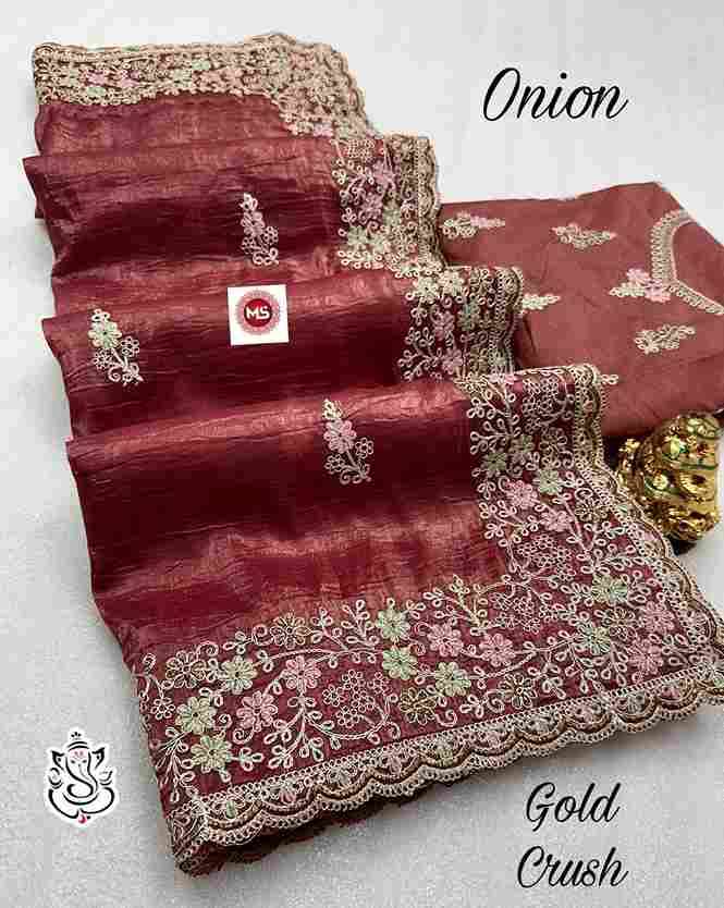MS Brand Gold Crush Codding Pitta Work Wholesale Saree in Surat 