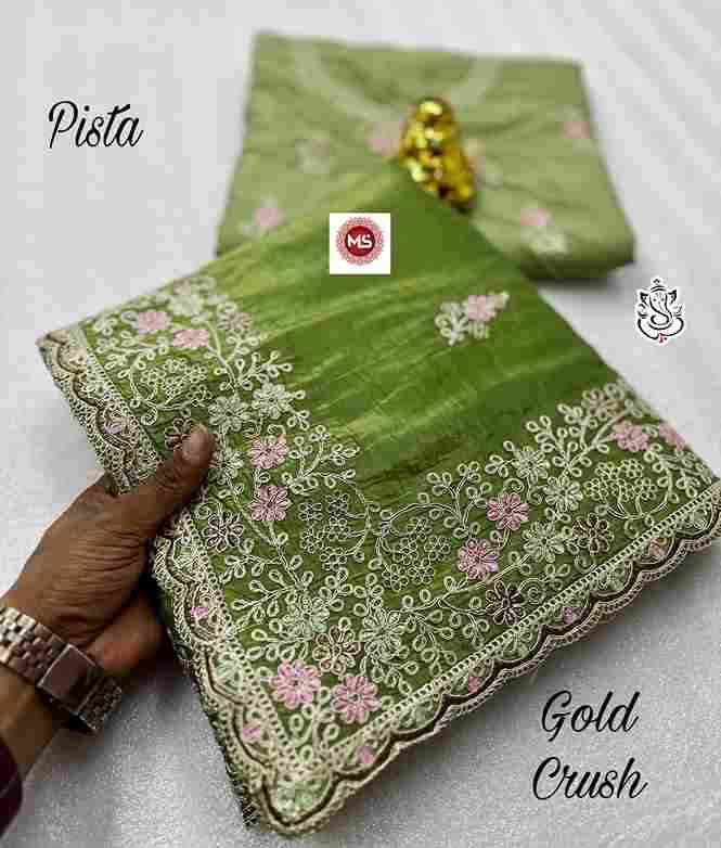 MS Brand Gold Crush Codding Pitta Work Wholesale Saree in Surat 