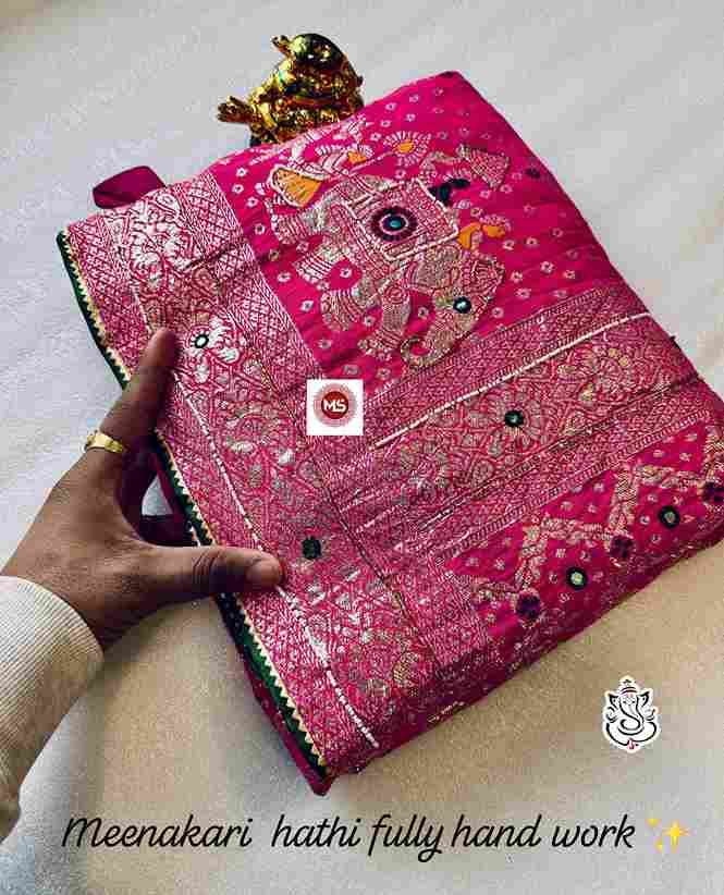 MS Brand Meena Hathi X Handwork Dola Silk Meenakari Hathi & Cutdana Plus Moti Khatli Handwork Wholesale Saree in Surat