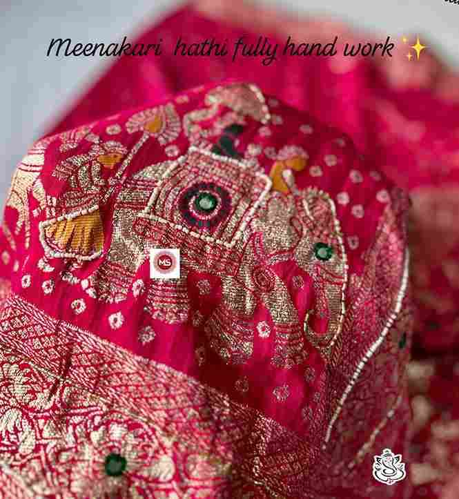 MS Brand Meena Hathi X Handwork Dola Silk Meenakari Hathi & Cutdana Plus Moti Khatli Handwork Wholesale Saree in Surat