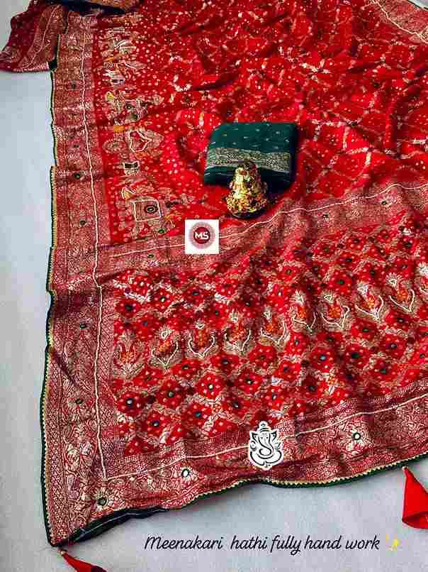 MS Brand Meena Hathi X Handwork Dola Silk Meenakari Hathi & Cutdana Plus Moti Khatli Handwork Wholesale Saree in Surat
