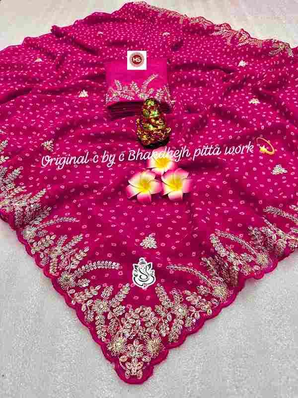 MS Brand Pure Blooming Georgette Silk Saree with Silver Zari Pita & Sequins Work Wholesale Sarees in Surat