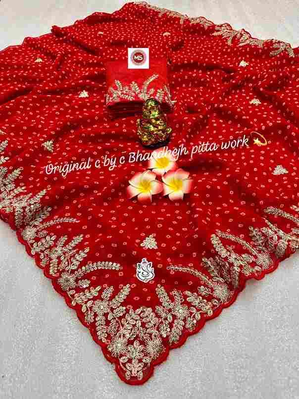 MS Brand Pure Blooming Georgette Silk Saree with Silver Zari Pita & Sequins Work Wholesale Sarees in Surat