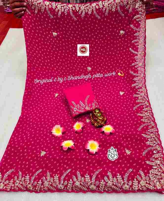 MS Brand Pure Blooming Georgette Silk Saree with Silver Zari Pita & Sequins Work Wholesale Sarees in Surat