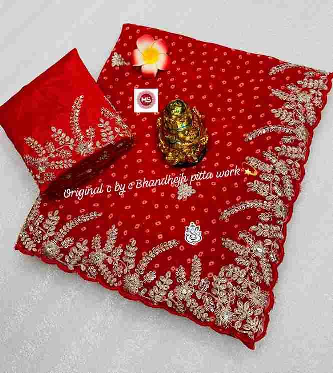 MS Brand Pure Blooming Georgette Silk Saree with Silver Zari Pita & Sequins Work Wholesale Sarees in Surat