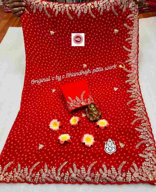 MS Brand Pure Blooming Georgette Silk Saree with Silver Zari Pita & Sequins Work Wholesale Sarees in Surat