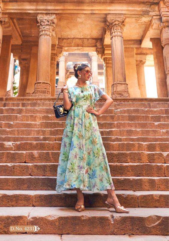 Anju fab coral charm vol 5 series 4231-4236 chiffon wholesale kurti