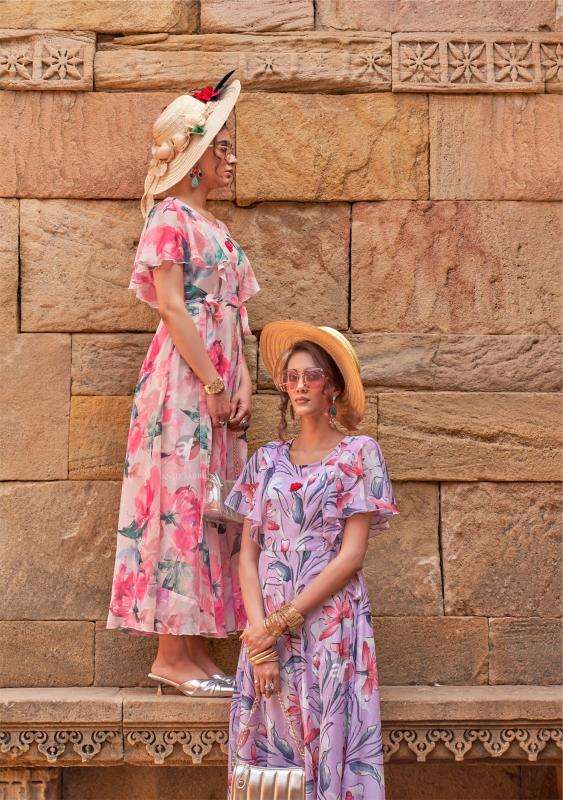 Anju fab coral charm vol 5 series 4231-4236 chiffon wholesale kurti