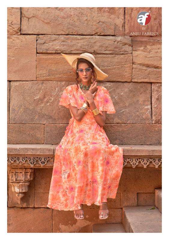 Anju fab coral charm vol 5 series 4231-4236 chiffon wholesale kurti