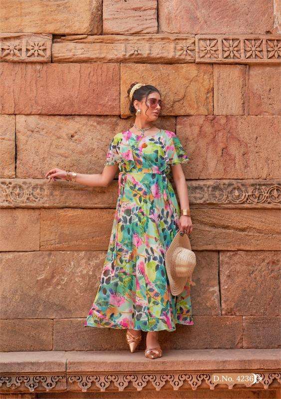 Anju fab coral charm vol 5 series 4231-4236 chiffon wholesale kurti