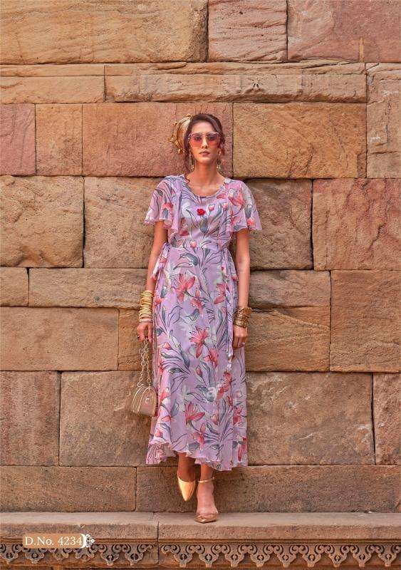 Anju fab coral charm vol 5 series 4231-4236 chiffon wholesale kurti