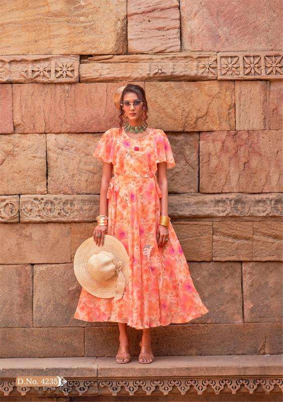 Anju fab coral charm vol 5 series 4231-4236 chiffon wholesale kurti