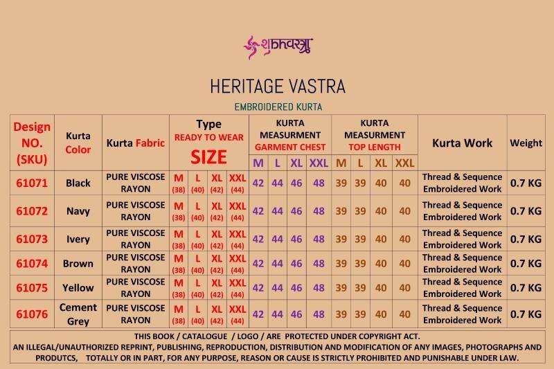 shubhvastra heritage vastra series 61071-61076 viscose rayon mens kurta 