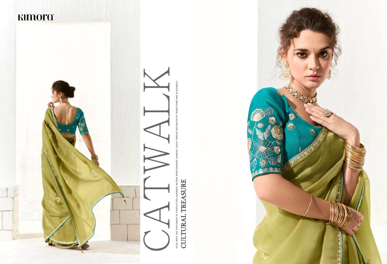 Kimora Runway Organza Tissue With Heavy Work Border and Butta Saree