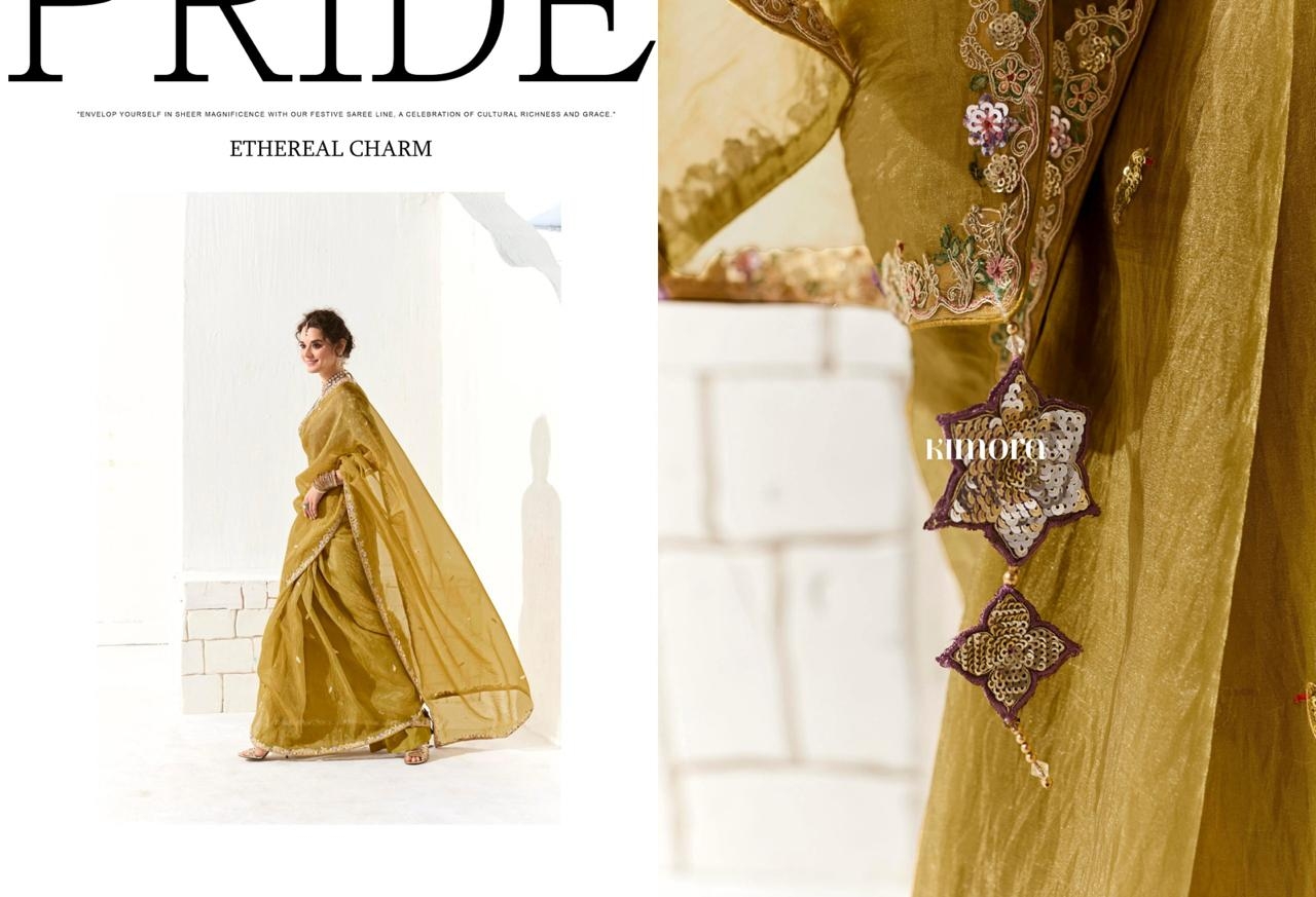 Kimora Runway Organza Tissue With Heavy Work Border and Butta Saree