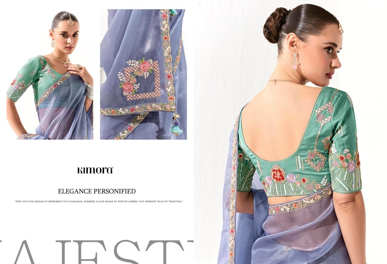 Kimora Runway Organza Tissue With Heavy Work Border and Butta Saree