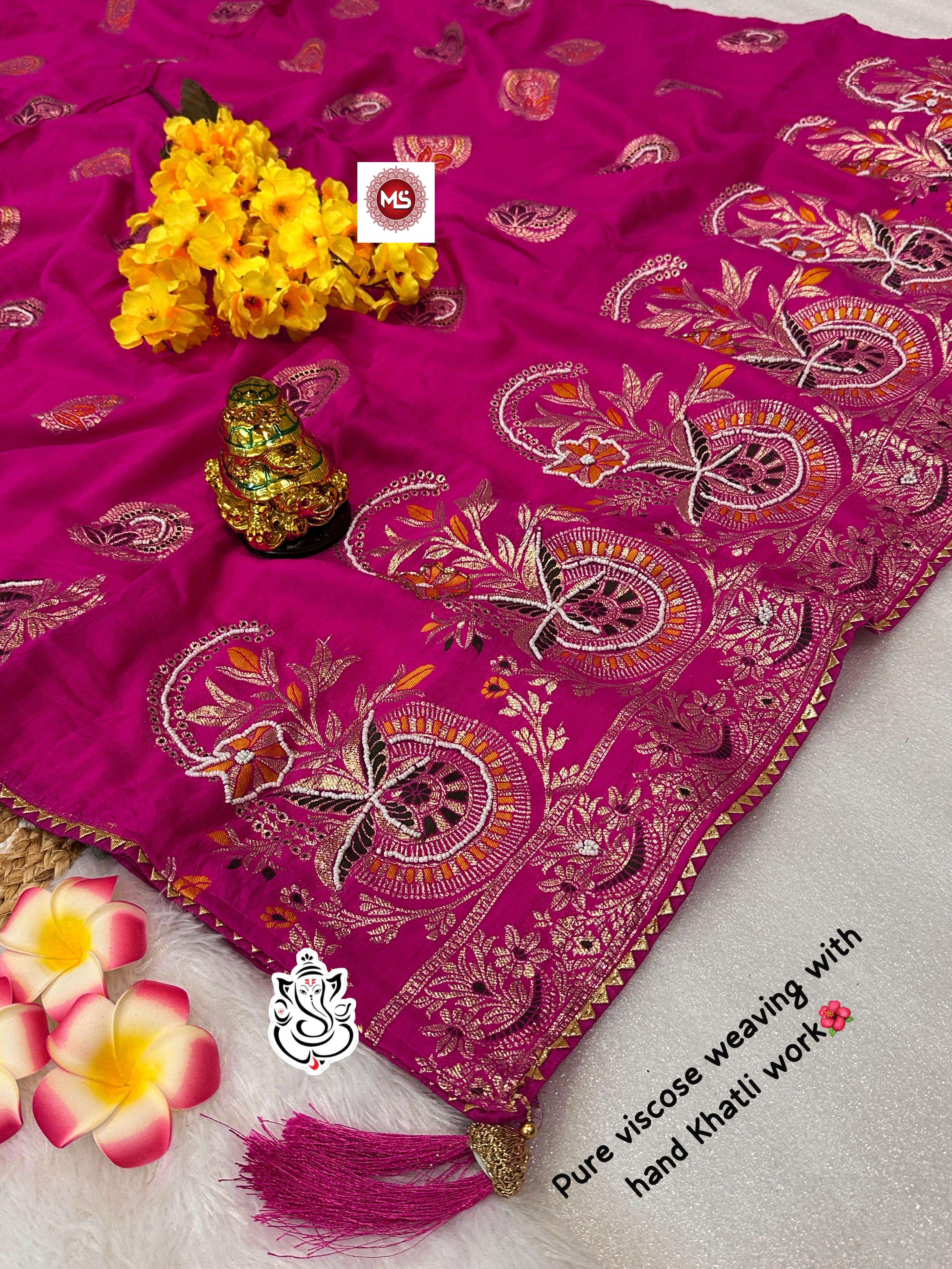 MS BRAND viscose x handwork  dola silk with hand dying wholesale saree
