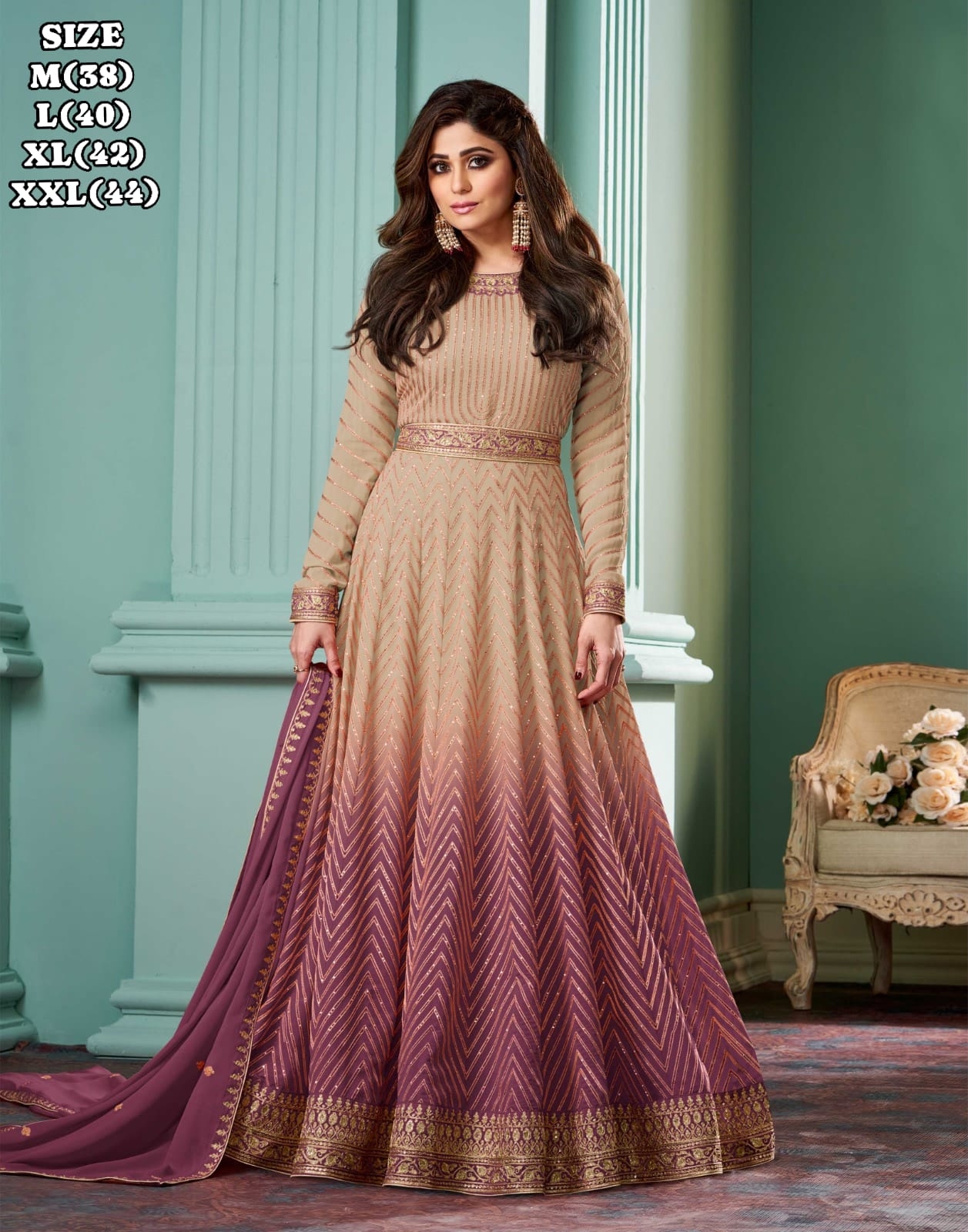 AASHIRWAD ALIZZA CHIKU SHADED NEW COLORS REAL GEORGETTE gown with dupatta 