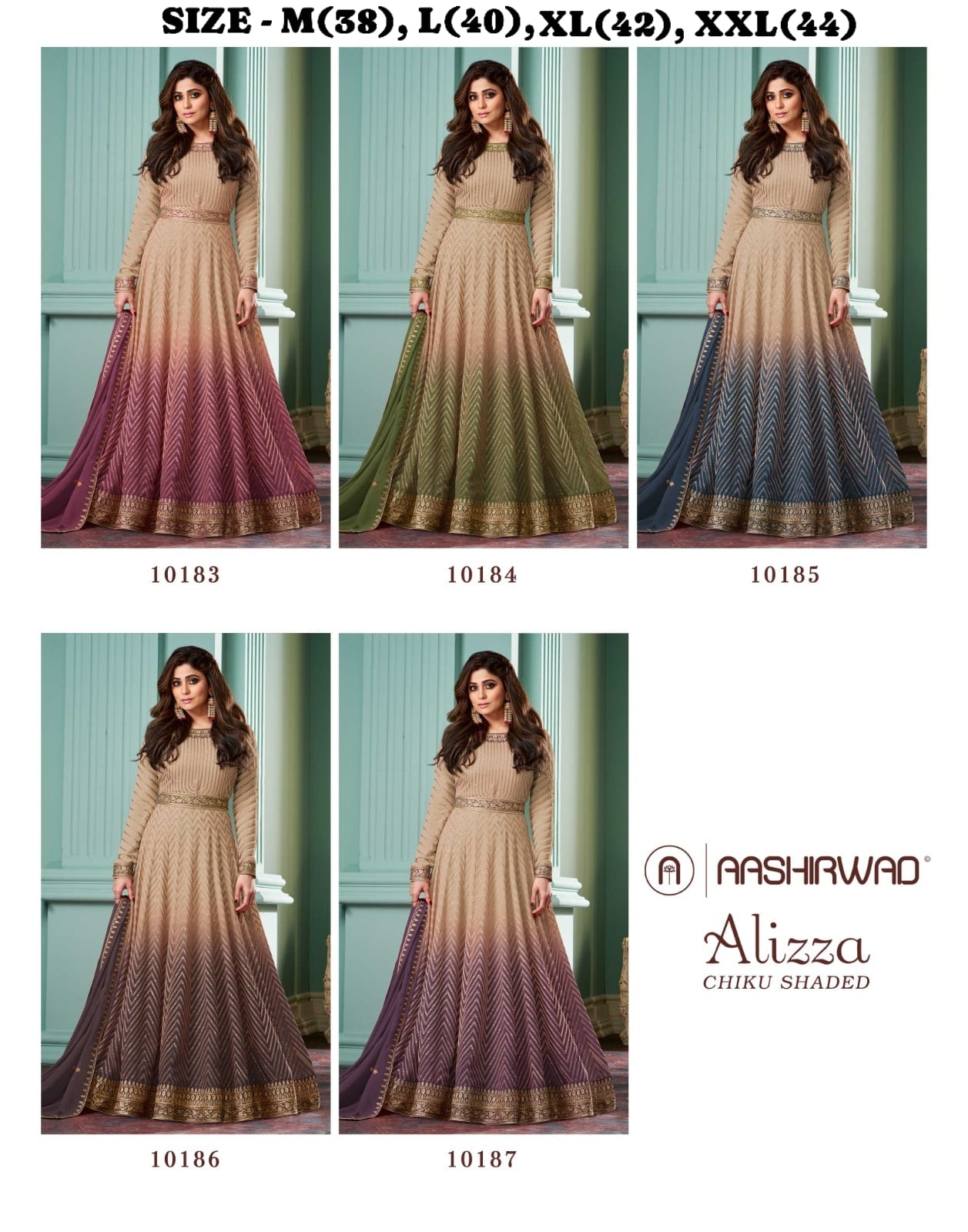 AASHIRWAD ALIZZA CHIKU SHADED NEW COLORS REAL GEORGETTE gown with dupatta 