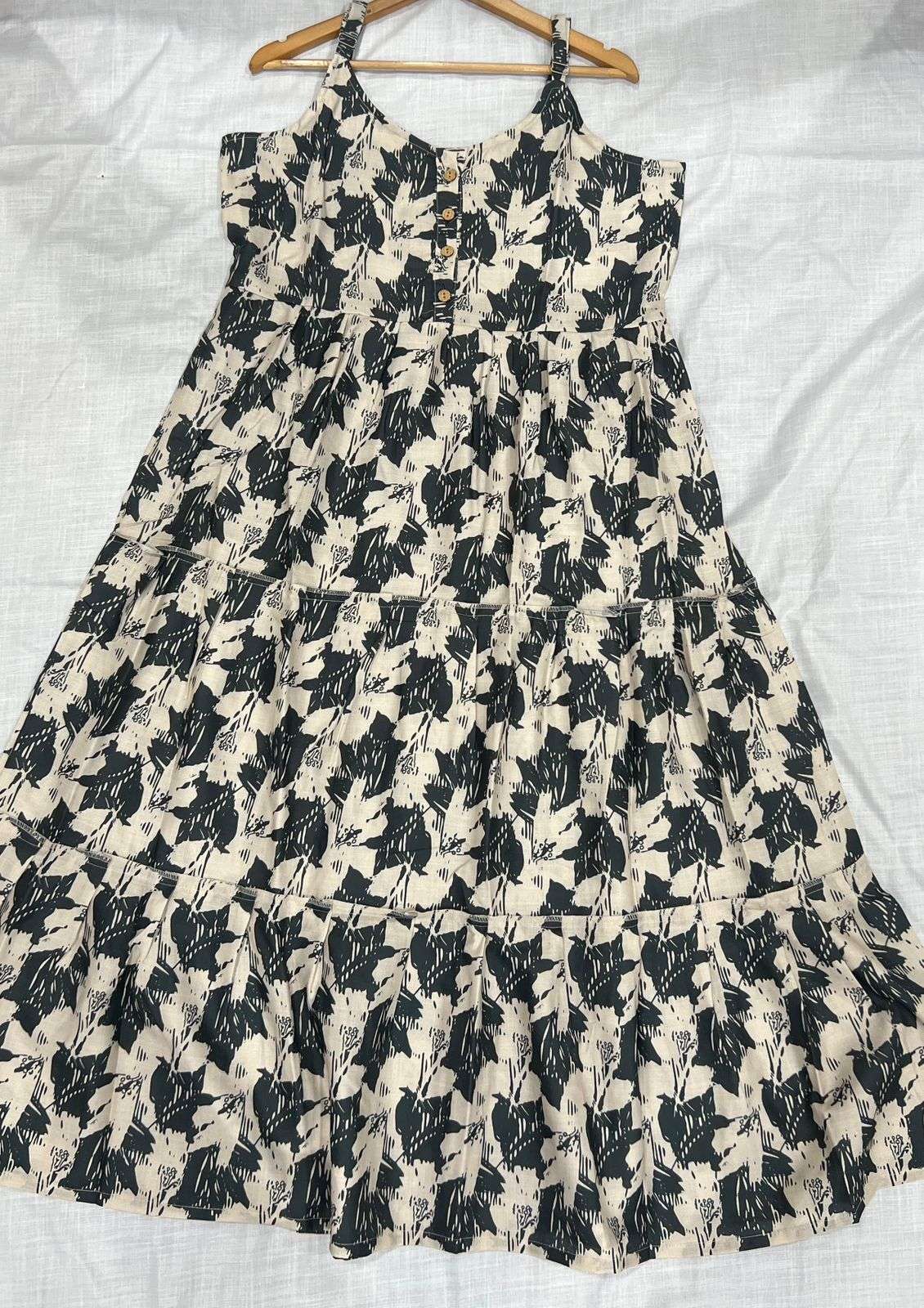 Coral Cotton print leeveless Ruffle Maxi Dress 