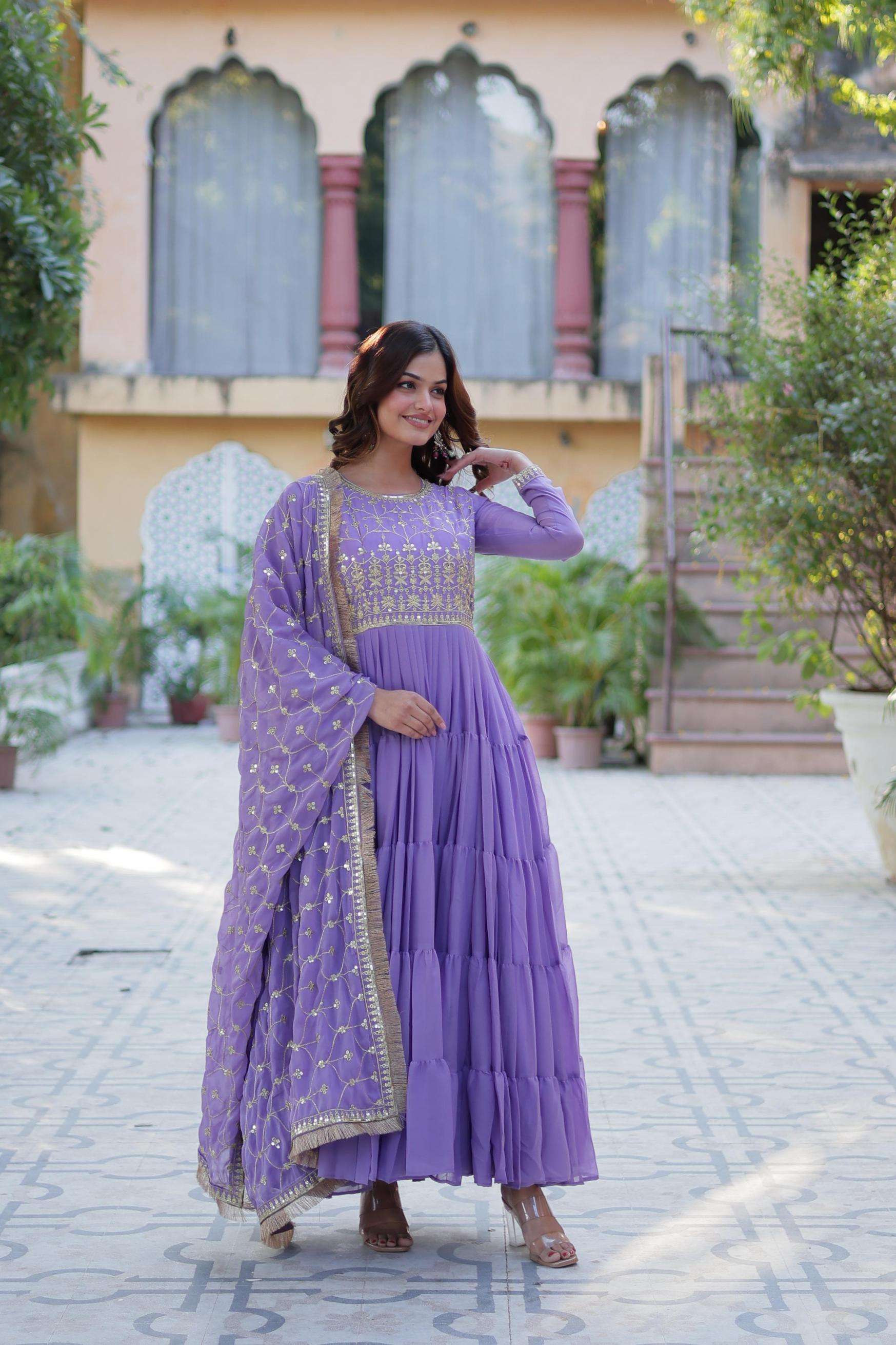 lw 9214 star georgette readymade shop stunning gown with dupatta