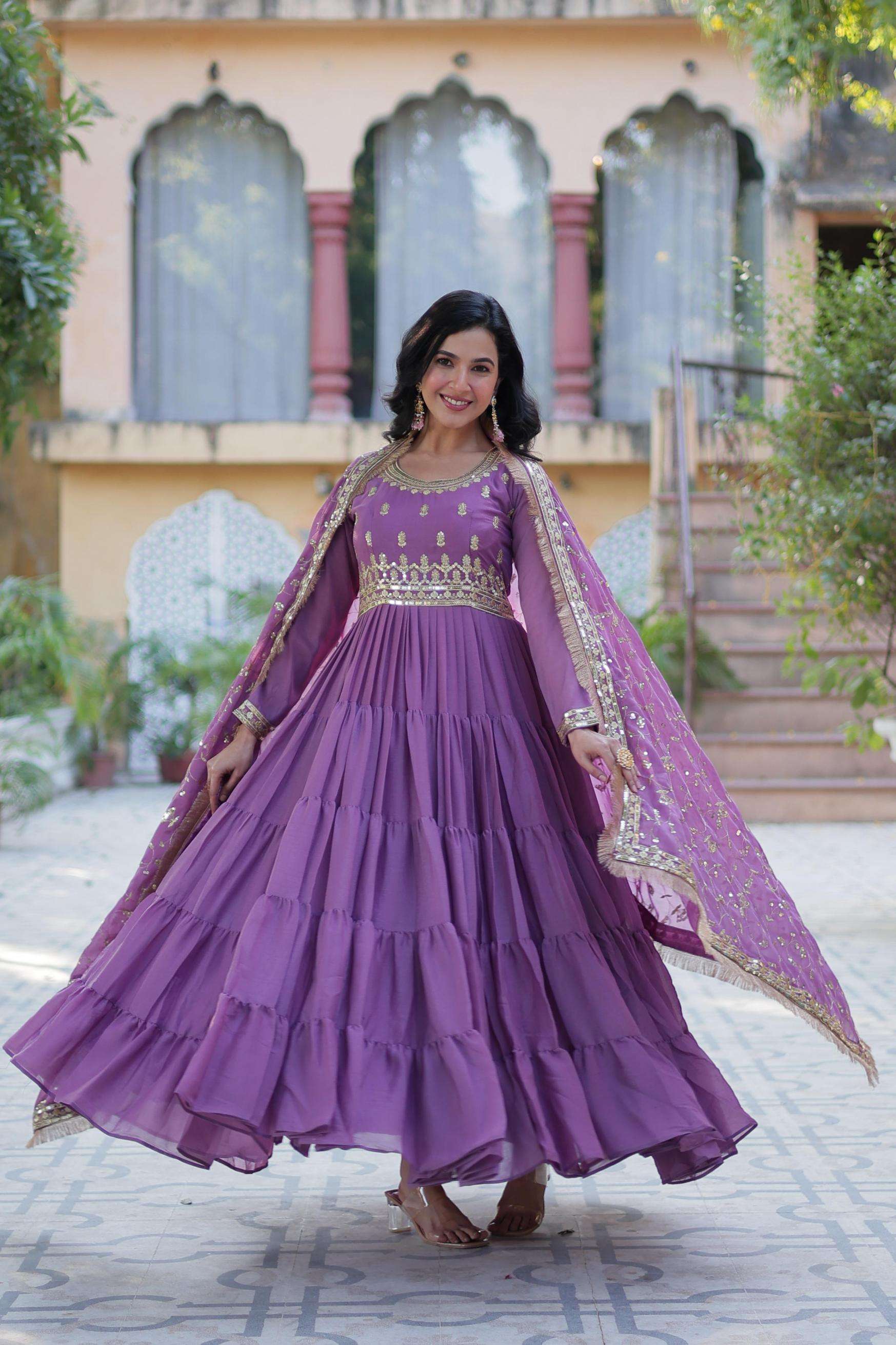 lw 9214 star georgette readymade shop stunning gown with dupatta