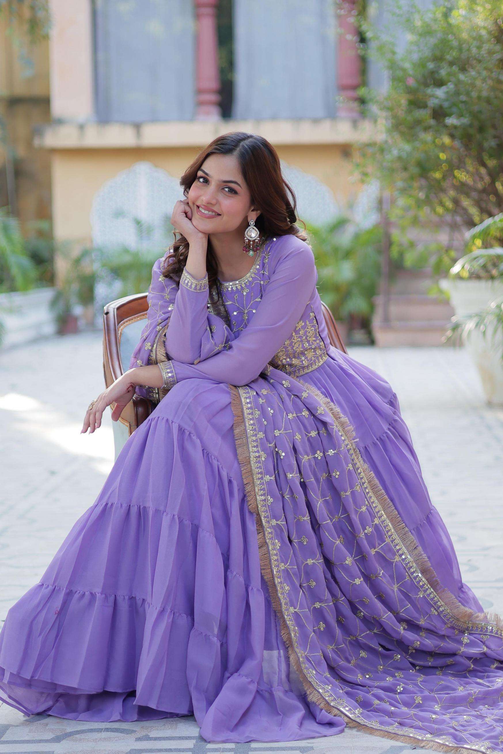 lw 9214 star georgette readymade shop stunning gown with dupatta