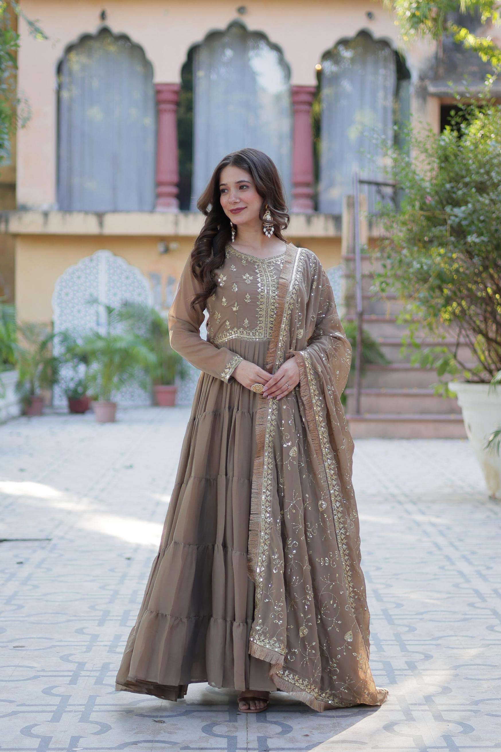 lw 9214 star georgette readymade shop stunning gown with dupatta