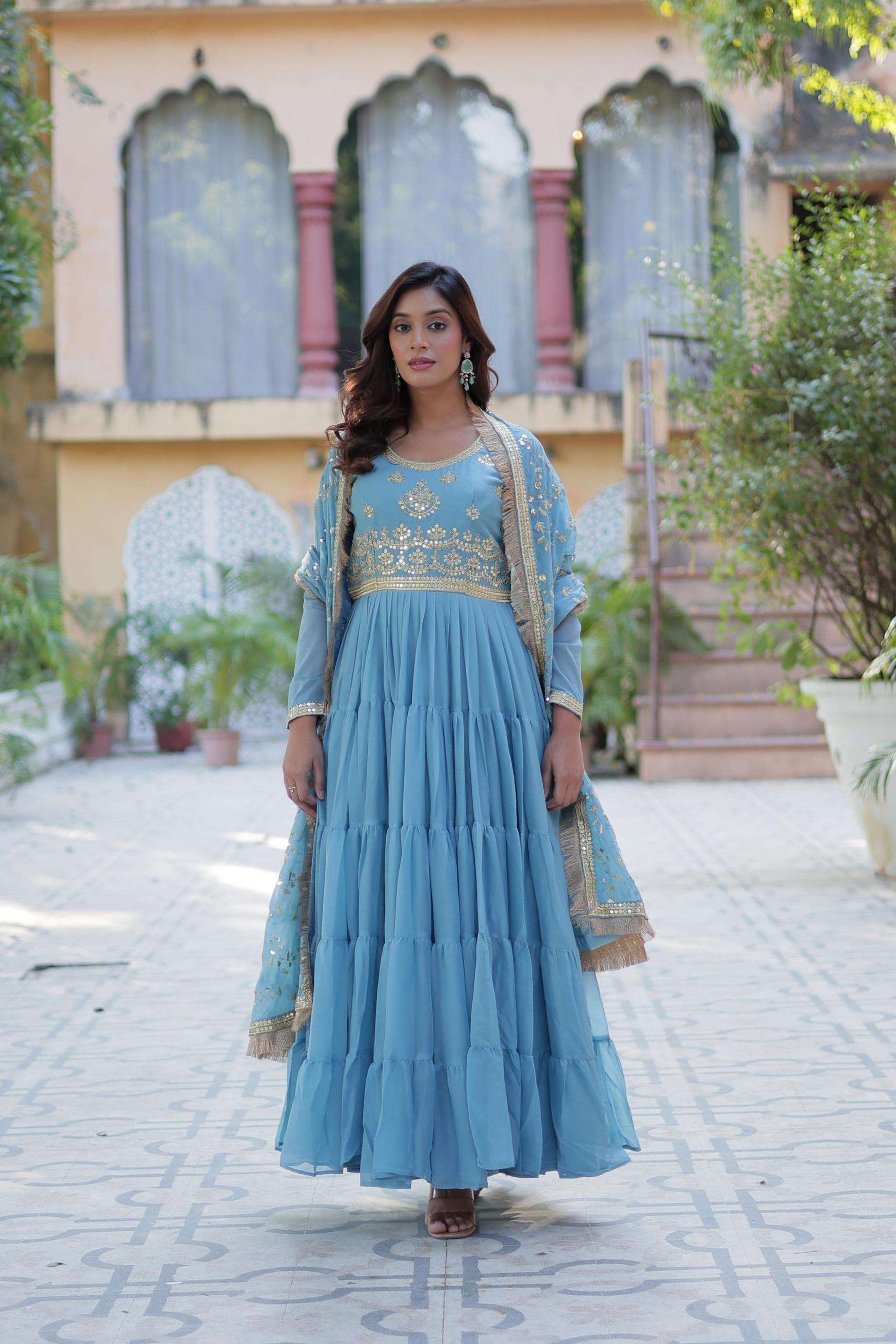 lw 9214 star georgette readymade shop stunning gown with dupatta