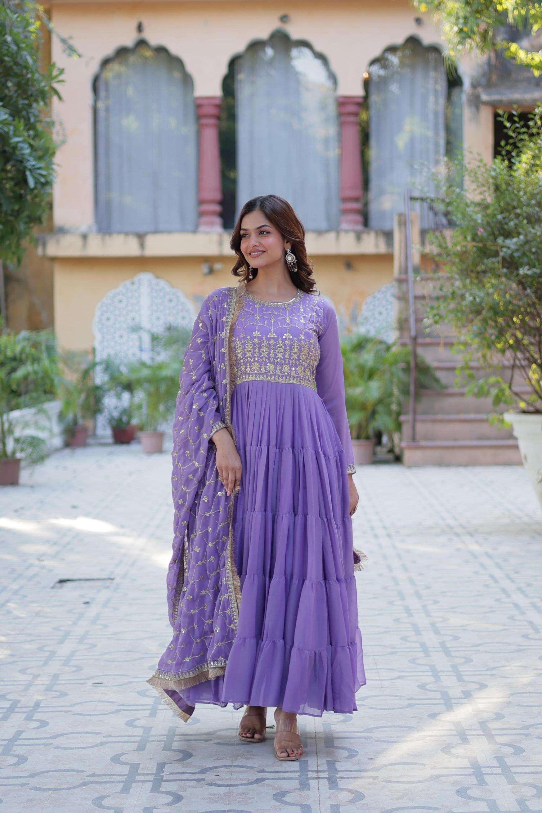 lw 9214 star georgette readymade shop stunning gown with dupatta