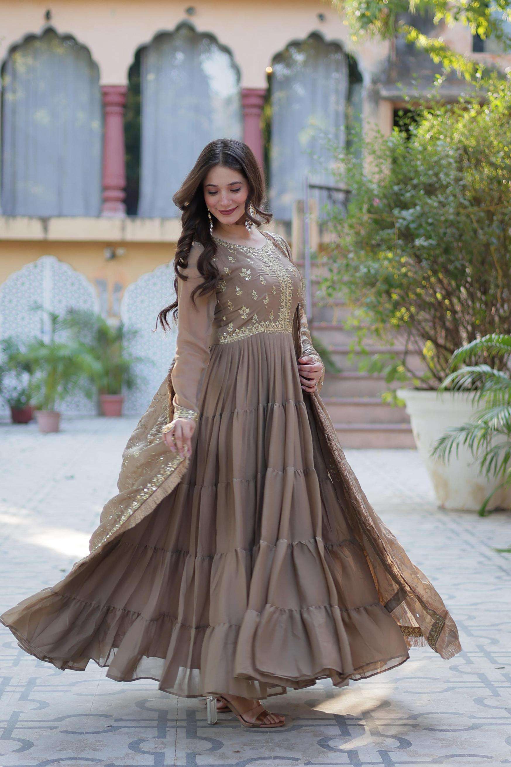 lw 9214 star georgette readymade shop stunning gown with dupatta
