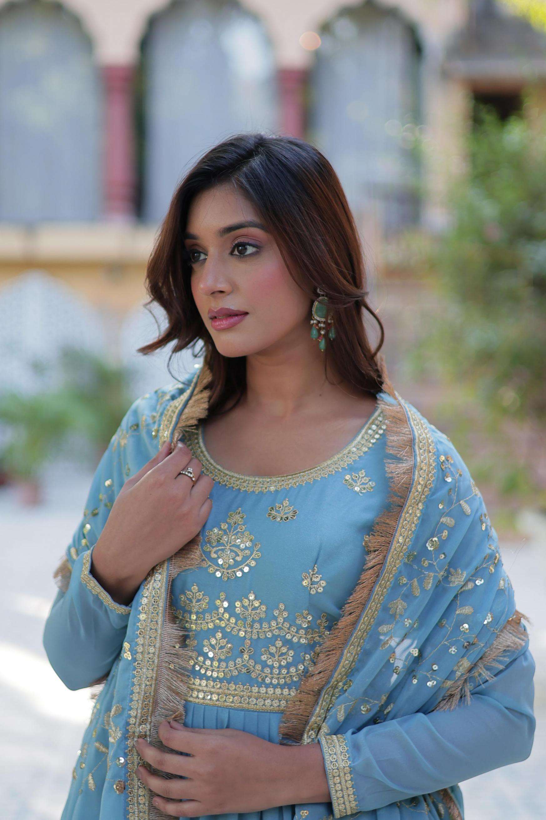 lw 9214 star georgette readymade shop stunning gown with dupatta