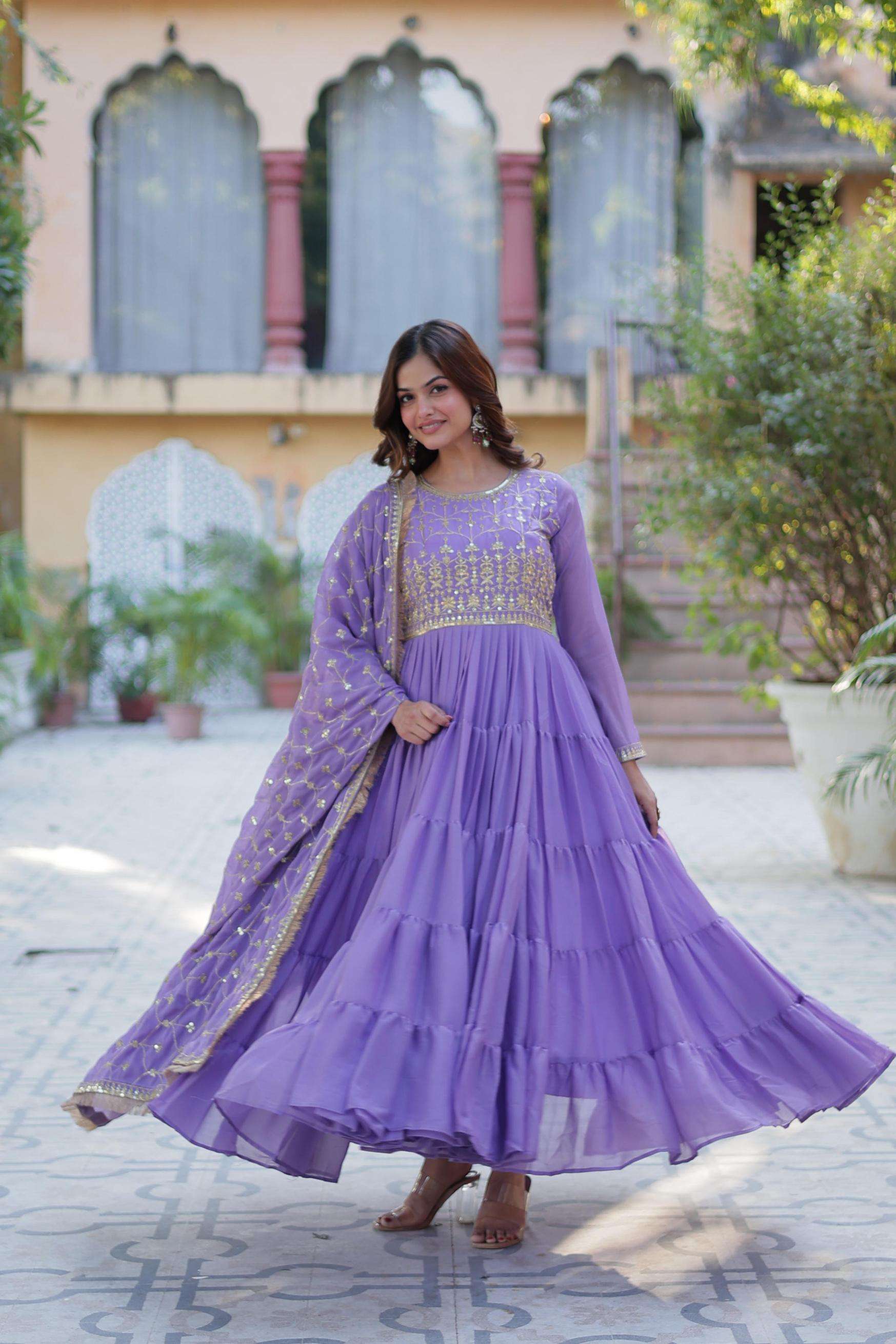 lw 9214 star georgette readymade shop stunning gown with dupatta