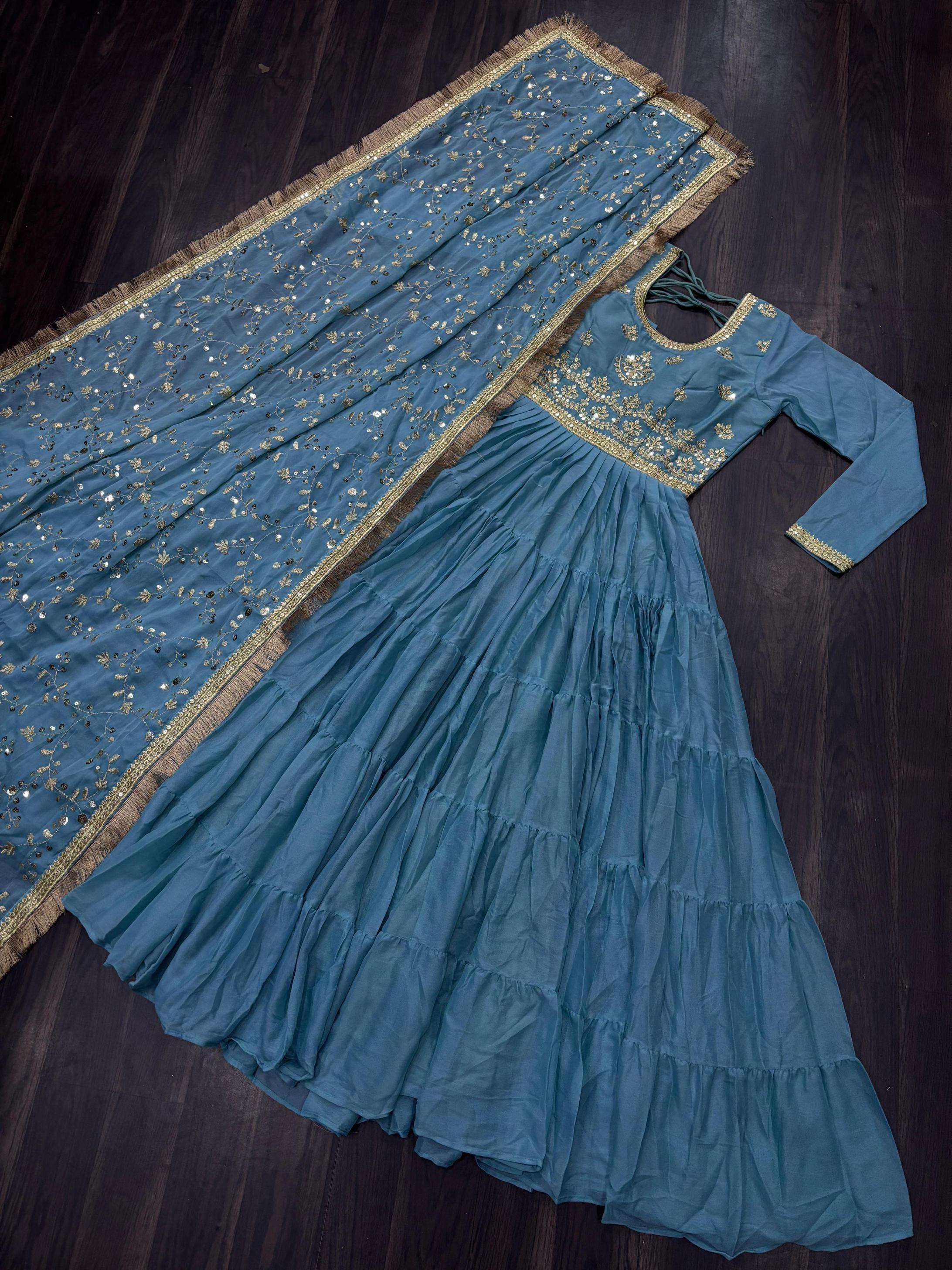 lw 9214 star georgette readymade shop stunning gown with dupatta