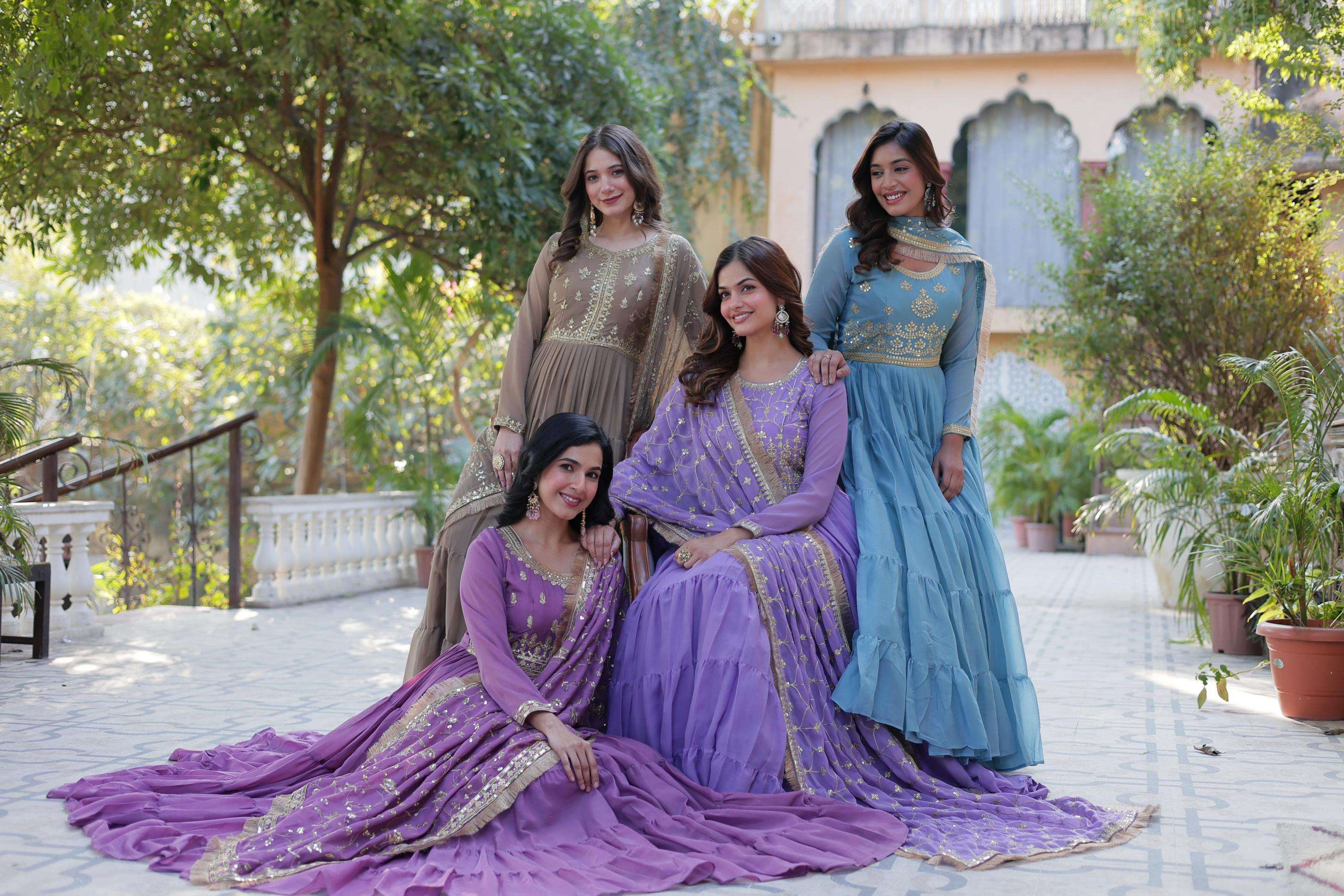 lw 9214 star georgette readymade shop stunning gown with dupatta